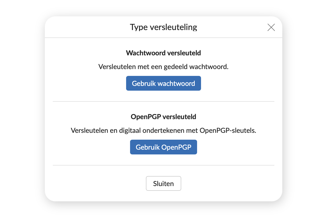 Opzioni di crittografia in Mailfence