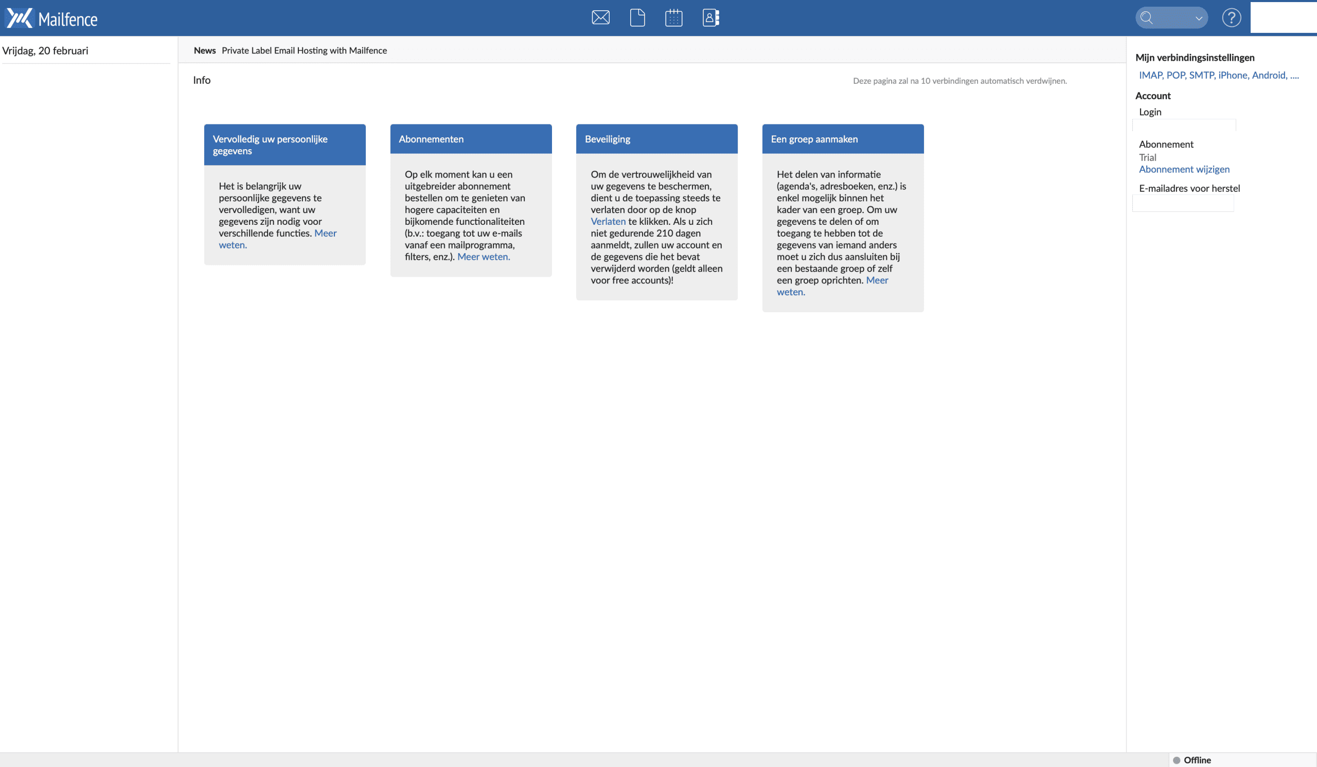 Dashboard Mailfence
