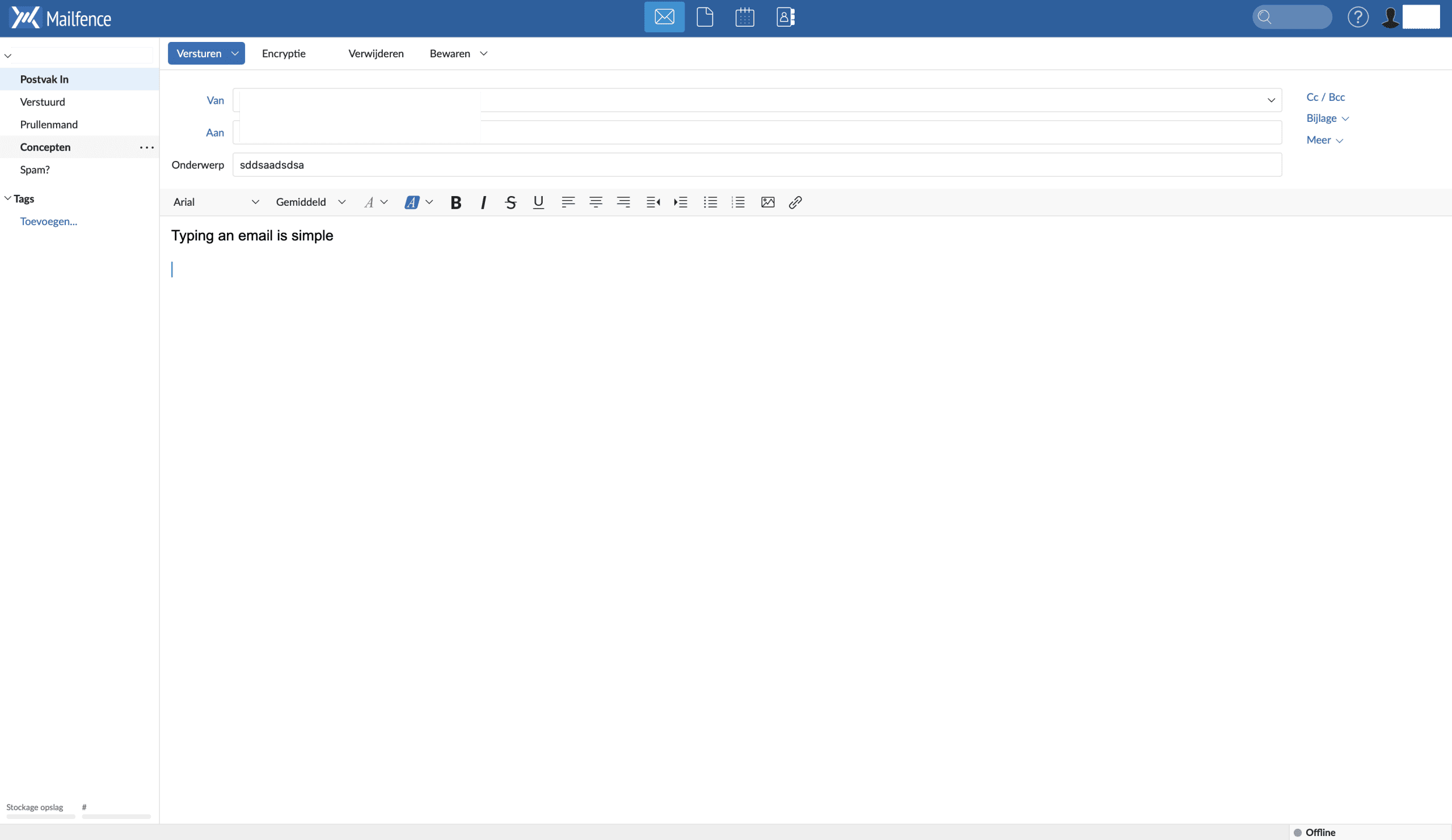Composizione email in Mailfence
